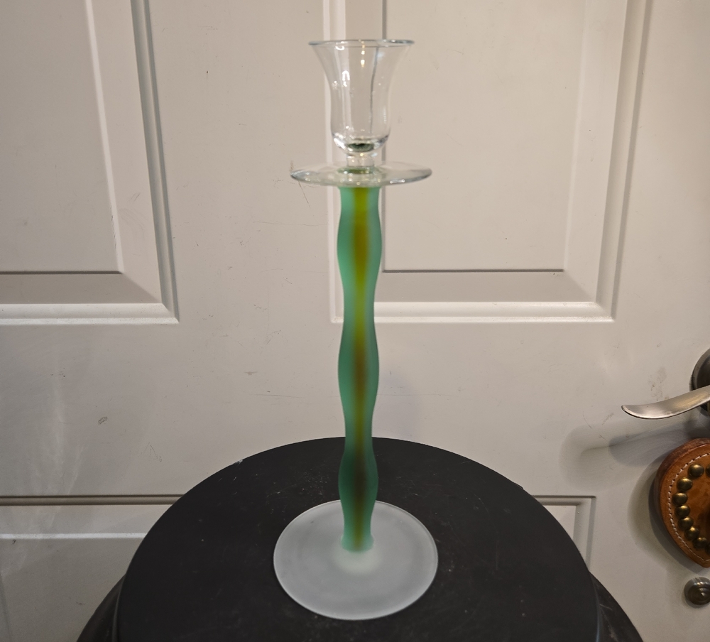 Orrefors Kostaboda Celeste Green and Clear Glass Candle Holder